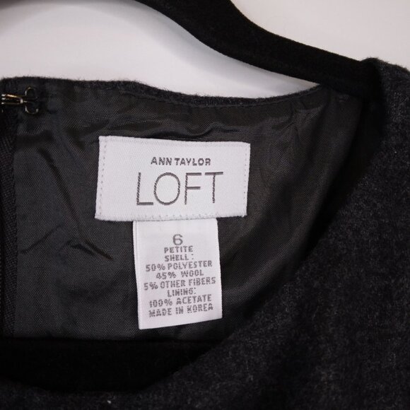 LOFT Sleeveless Sheath Wool Blend Charcoal Dress Size 6P - Picture 11 of 11